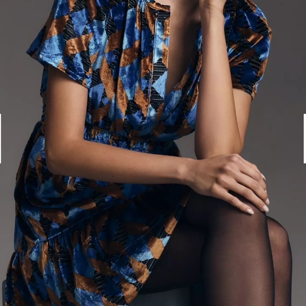 Anthropologie the Somerset Mini velvet Dress Boho dress short sleeve dress - Picture 7 of 8